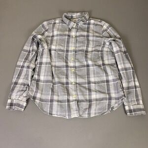 Old Navy Flannel Shirt Women's Large Gray White Blue Classic Fit Plaid Button Up